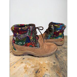 Inspired Multicolor Woven Fabric Lace-Up Ankle Boots EU 40 Women 9.5 Men 7.5